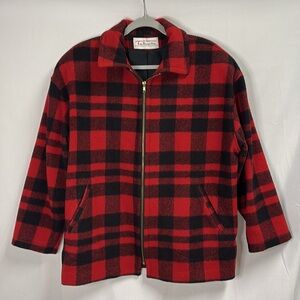 Talbots Vintage Buffalo Plaid Wool Heavyweight Jacket Red/Black Size Medium